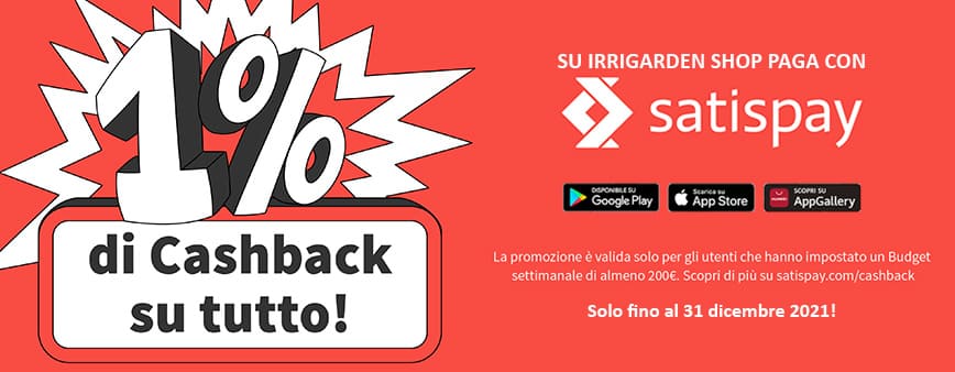 Satispay cashback su Irrigarden shop irrigazione online